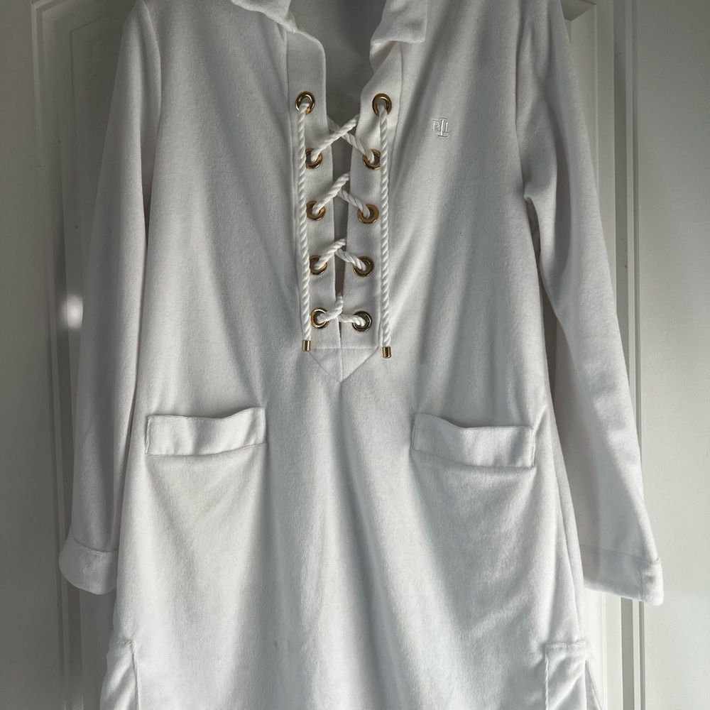 Ralph Lauren White Lace-Up swimsuit coverup. Size S